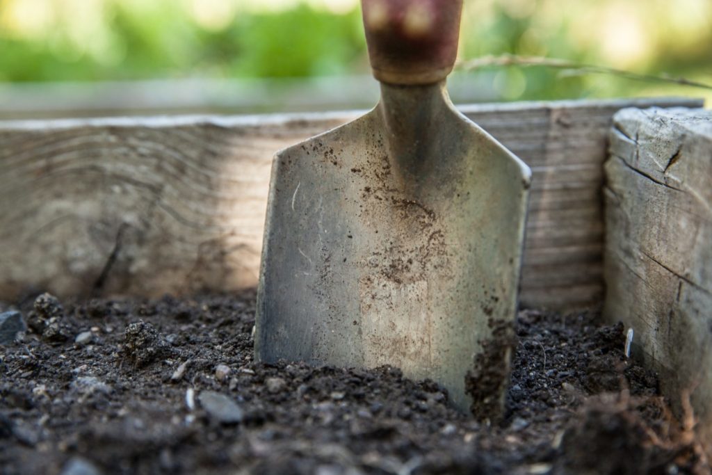 Image of a shovel in soil